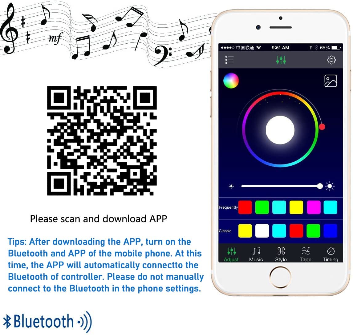 Contrôleur de bande LED RGB/RGBW Bluetooth – 12 V-24 V CC | Contrôle via application smartphone (iOS et Android) | Pour bandes LED