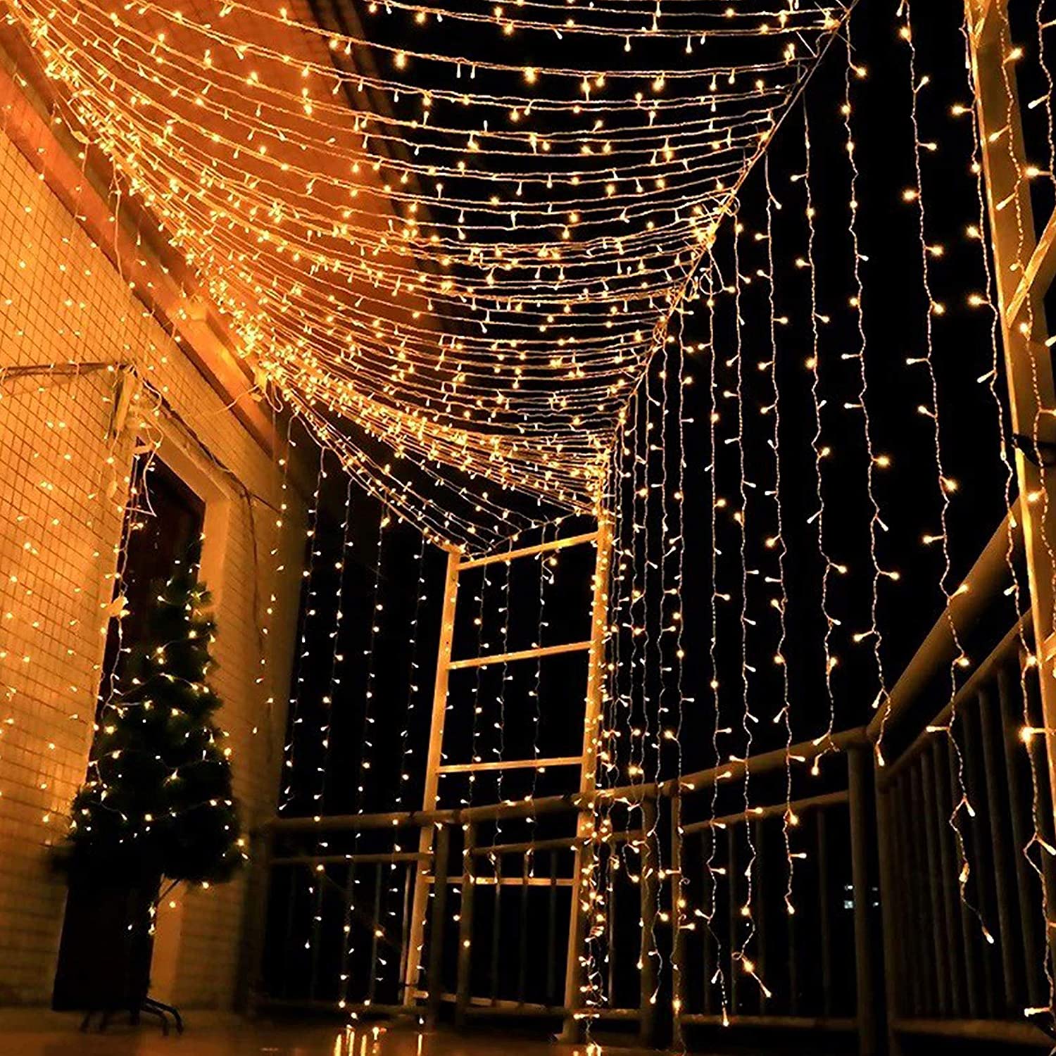 Lot de 2 guirlandes lumineuses à 300 LED, 3 x 3 m, 8 modes d'éclairage, certifiées IP44, étanches, pour Noël, fête, mariage, décoration murale extérieure et intérieure