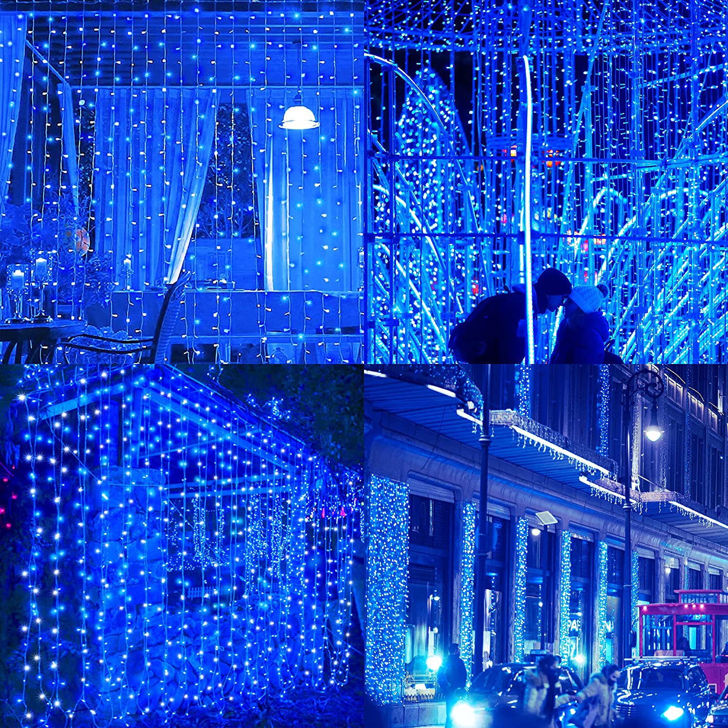 Lot de 2 guirlandes lumineuses à 300 LED, 3 x 3 m, 8 modes d'éclairage, certifiées IP44, étanches, pour Noël, fête, mariage, décoration murale extérieure et intérieure