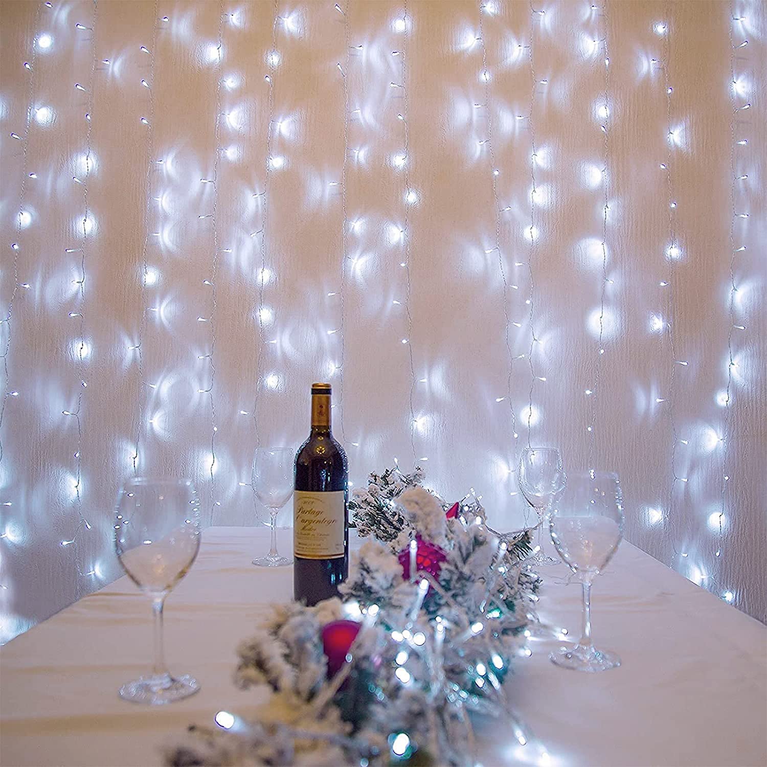 Lot de 2 guirlandes lumineuses à 300 LED, 3 x 3 m, 8 modes d'éclairage, certifiées IP44, étanches, pour Noël, fête, mariage, décoration murale extérieure et intérieure