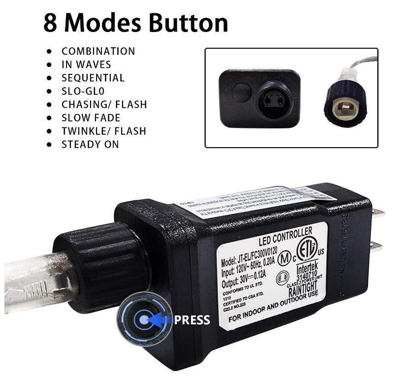 Lot de 2 guirlandes lumineuses à 300 LED, 3 x 3 m, 8 modes d'éclairage, certifiées IP44, étanches, pour Noël, fête, mariage, décoration murale extérieure et intérieure