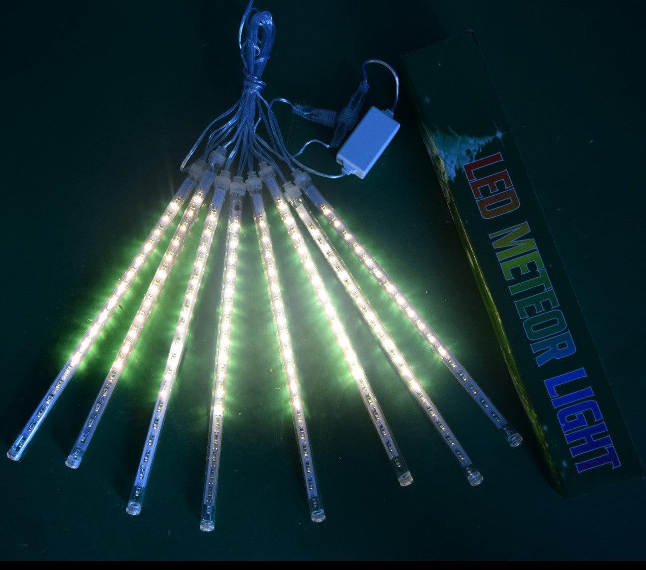 Lot de 3 guirlandes lumineuses de Noël avec pluie de météores, 8 tubes de 30,5 cm, étanches, à brancher, pour Halloween, Noël, fête, maison, terrasse, décoration extérieure