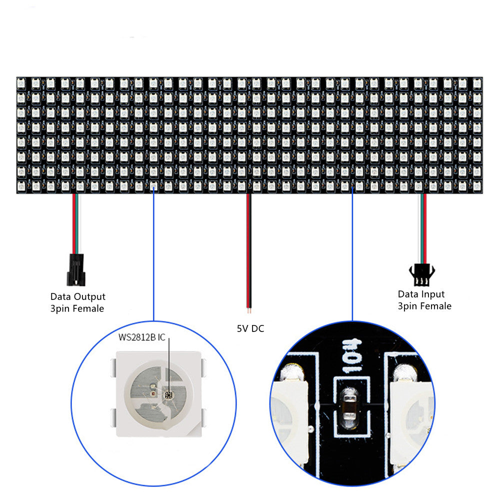 LED Matrix Screen WS2812B Digital Flexible LED Panel SMD5050 RGB Individually Addressable Full Dream Color DC5V