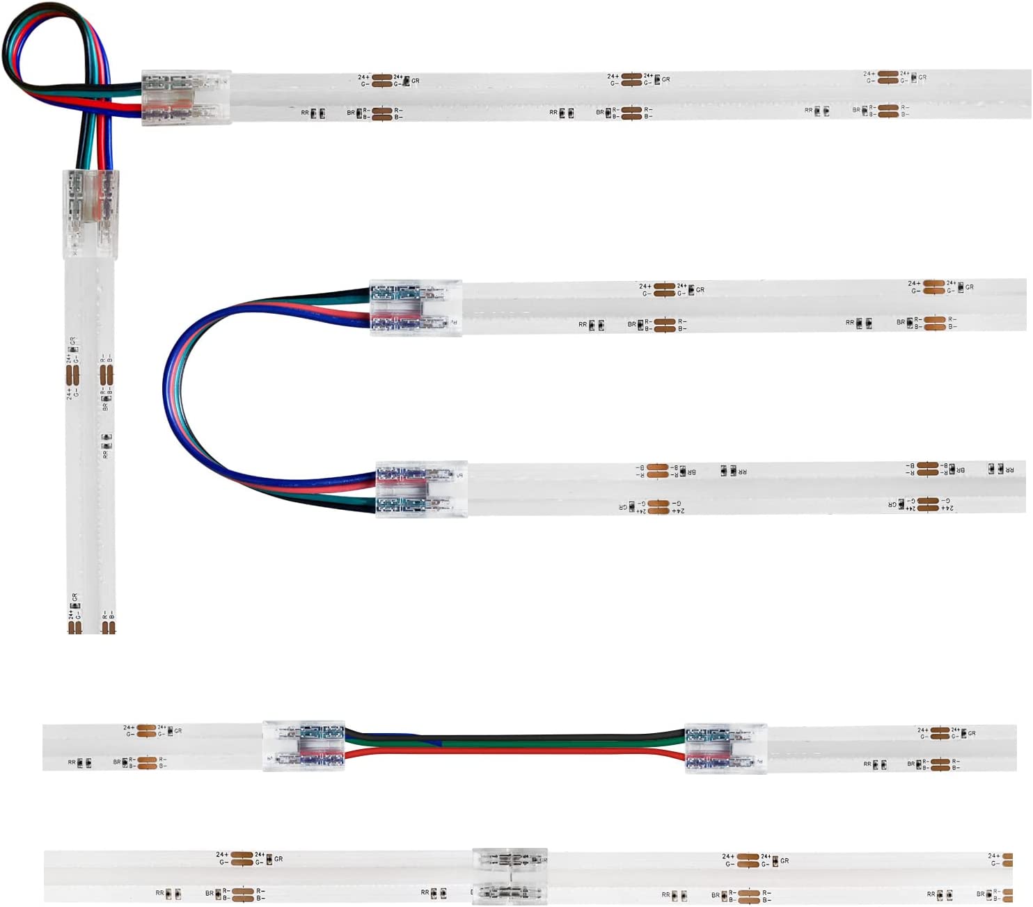 Connecteurs pour bandes LED transparentes en cristal – Clips sans soudure 10 mm 4 broches | Bande à fil / Bande à bande / Fiche femelle – Stock local États-Unis/Royaume-Uni 