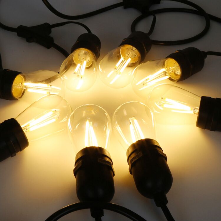 Guirlande lumineuse d'extérieur LED étanche à intensité variable, ampoules Edison 2 W, 14,6 m, luminaires commerciaux décoratifs pour terrasse, jardin, S14 noir, blanc chaud