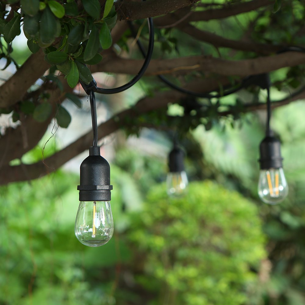Guirlande lumineuse d'extérieur LED étanche à intensité variable, ampoules Edison 2 W, 14,6 m, luminaires commerciaux décoratifs pour terrasse, jardin, S14 noir, blanc chaud