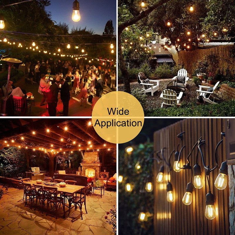 Guirlande lumineuse d'extérieur LED étanche à intensité variable, ampoules Edison 2 W, 14,6 m, luminaires commerciaux décoratifs pour terrasse, jardin, S14 noir, blanc chaud