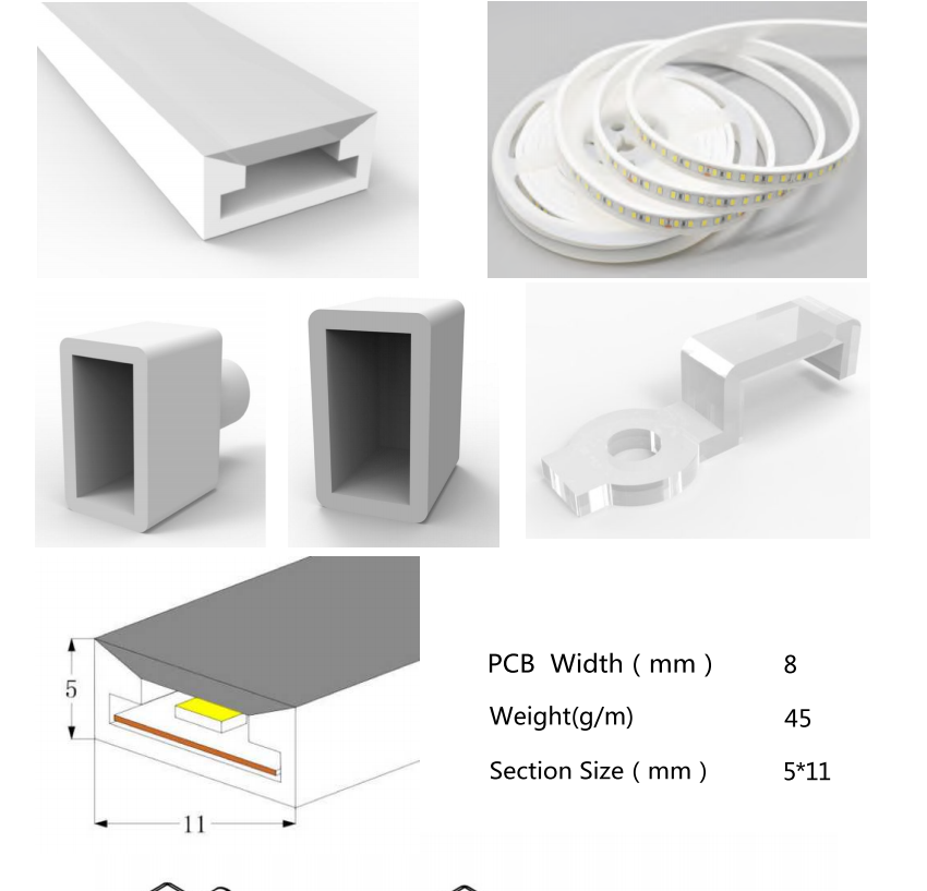 Neon Light Housing – S0511 | 5x11mm Silicone LED Channel System | IP67 Waterproof | 8mm PCB Width | 164FT/50M