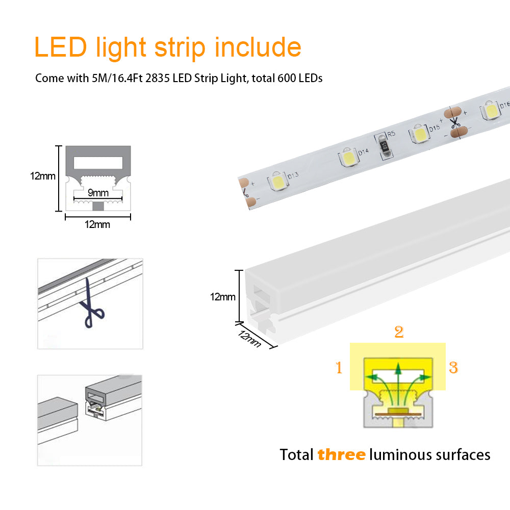 16,5 ft/5M DC12V T1212 Silikon Wasserdicht Neon Flexible Streifen LED Lichter mit 600LED SMD3528 LED 