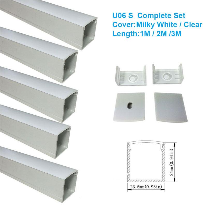 U-förmiger LED-Kanal U06-A – 20 mm | Silber / Schwarz | Milchweiße Abdeckung | Mit Installationszubehör | – Hochleistungs-Aluminiumprofil – 1 m / 2 m / 3 m | 50er-/100er-Pack
