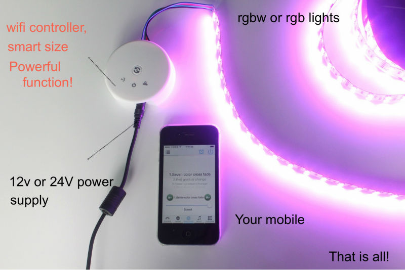 UFO WiFi-LED-RGB/RGBW-Controller mit Smartphone-App | Kabelloser Controller für flexible LED-Streifen