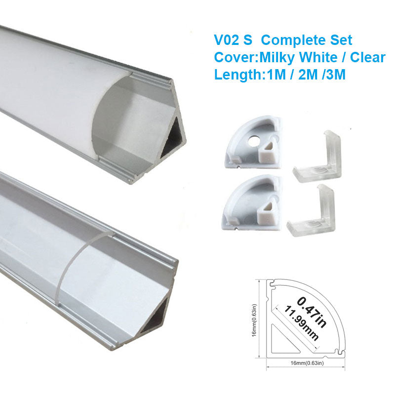 V Shape LED Channel V02-A – 12mm | Silver / Black | Milky White Cover | With Installation Accessories | – Heavy-Duty Aluminum Profile – 1m / 2m / 3m | 50 / 100-Pack