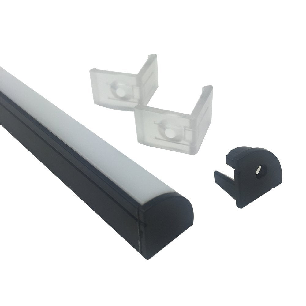 V Shape LED Channel V02-B – 10mm | Silver / Black | Milky White Cover | With Installation Accessories | – Standard Aluminum Profile – 1m / 2m / 3m | 50 / 100-Pack
