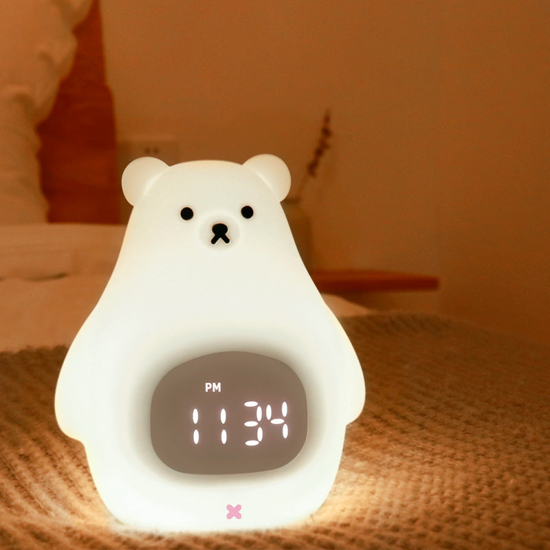 Weiße Bärenuhr und LED-Nachtlicht, wiederaufladbare Kinderzimmerlampe mit Timer für Babys, Mädchen und Jungen